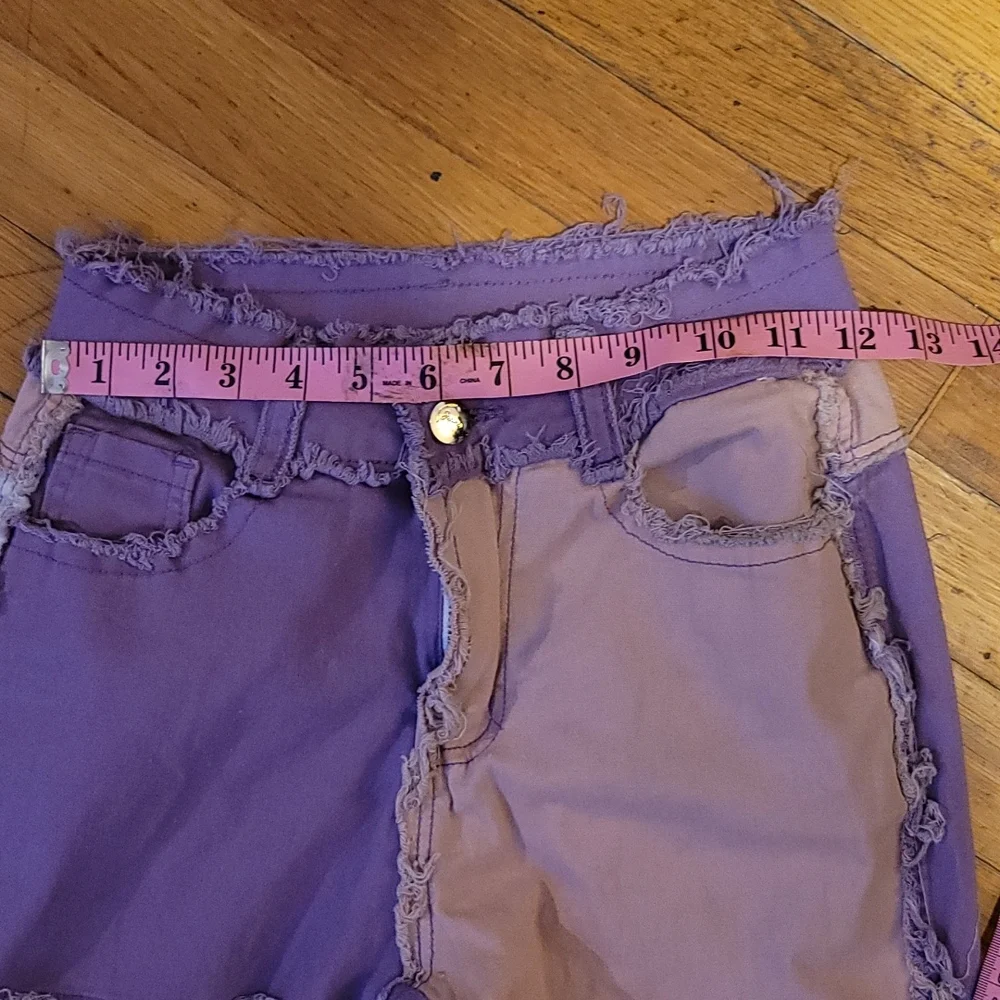 Frayed Pink Purple pacthwork jeans sz xs - Picture 2 of 11